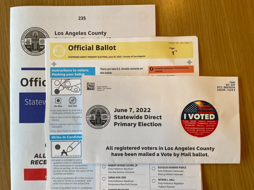 A picture of the Los Angeles County ballot